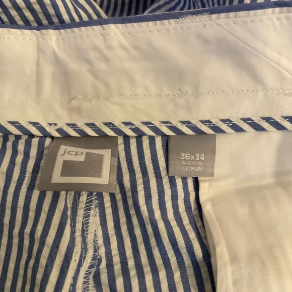 Vtg JCP Men 38x35 Blue Pinstripe 100% Cotton Seersucker Coastal Preppy Pants - Picture 3 of 8